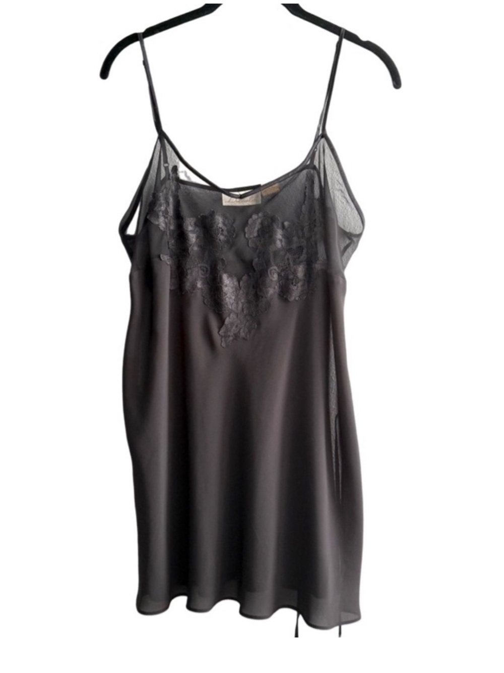 Delicates Lace Top Chemise Slip Dress Side Slits with Ties Black Size L